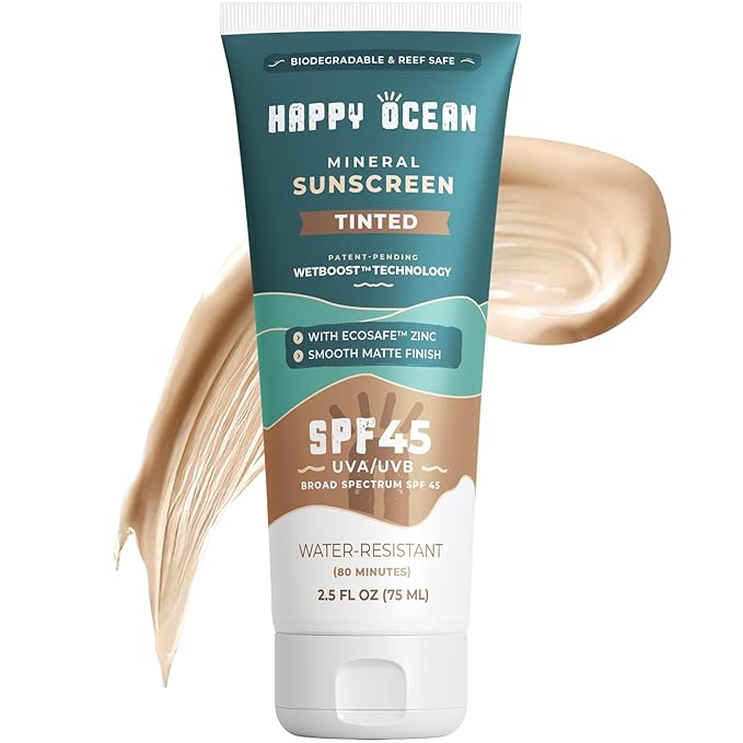 Tinted Mineral Sunscreen SPF 45 – Reef Safe Zinc Oxide Face Sunscreen with Natural Tint, Water Resistant, Travel Size 2.5 oz
