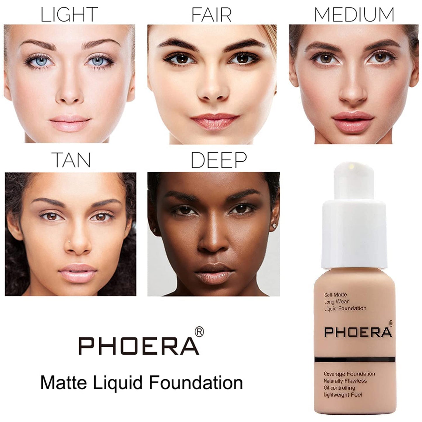 PHOERA Foundation, PHOERA Matte Liquid Foundation,PHOERA Makeup for Women, PHOERA Foundation Full Coverage Concealer, 30ml 24HR Matte Oil Control Concealer (110-Truffle*2)
