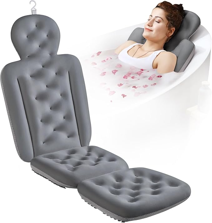 Full Body Bath Pillow for Bathtub, Thick Bathtub Cushion, Luxury Tub Pillow for Bath for Headrest Neck and Back Support Gray 56" x 16"