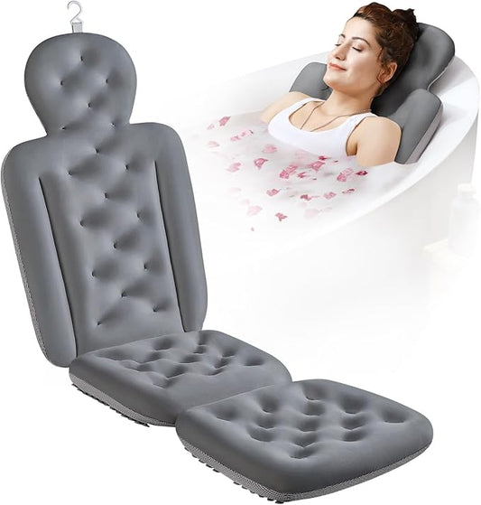Full Body Bath Pillow for Bathtub, Thick Bathtub Cushion, Luxury Tub Pillow for Bath for Headrest Neck and Back Support Gray 56" x 16"
