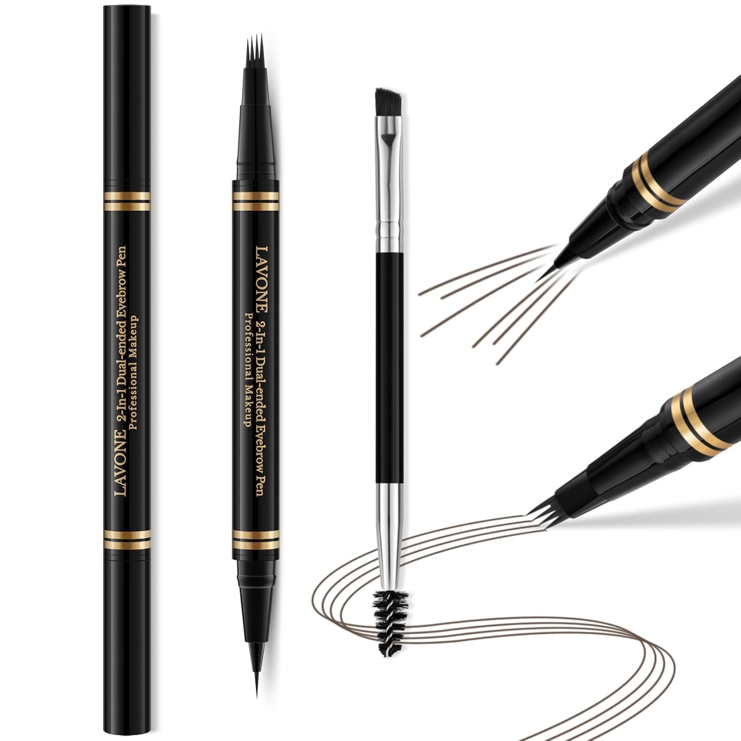 Eyebrow Pen,2-in-1 Waterproof Eyebrow Pencil with 4 Tip Microblading Brow Pen and Ultra-Precise Brow Pencil,with Dual-ended Eyebrow Brush,Eyebrow Makeup for Natural Looking - Medium Brown