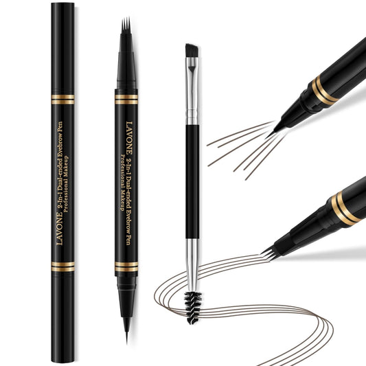 Eyebrow Pen,2-in-1 Waterproof Eyebrow Pencil with 4 Tip Microblading Brow Pen and Ultra-Precise Brow Pencil,with Dual-ended Eyebrow Brush,Eyebrow Makeup for Natural Looking - Medium Brown
