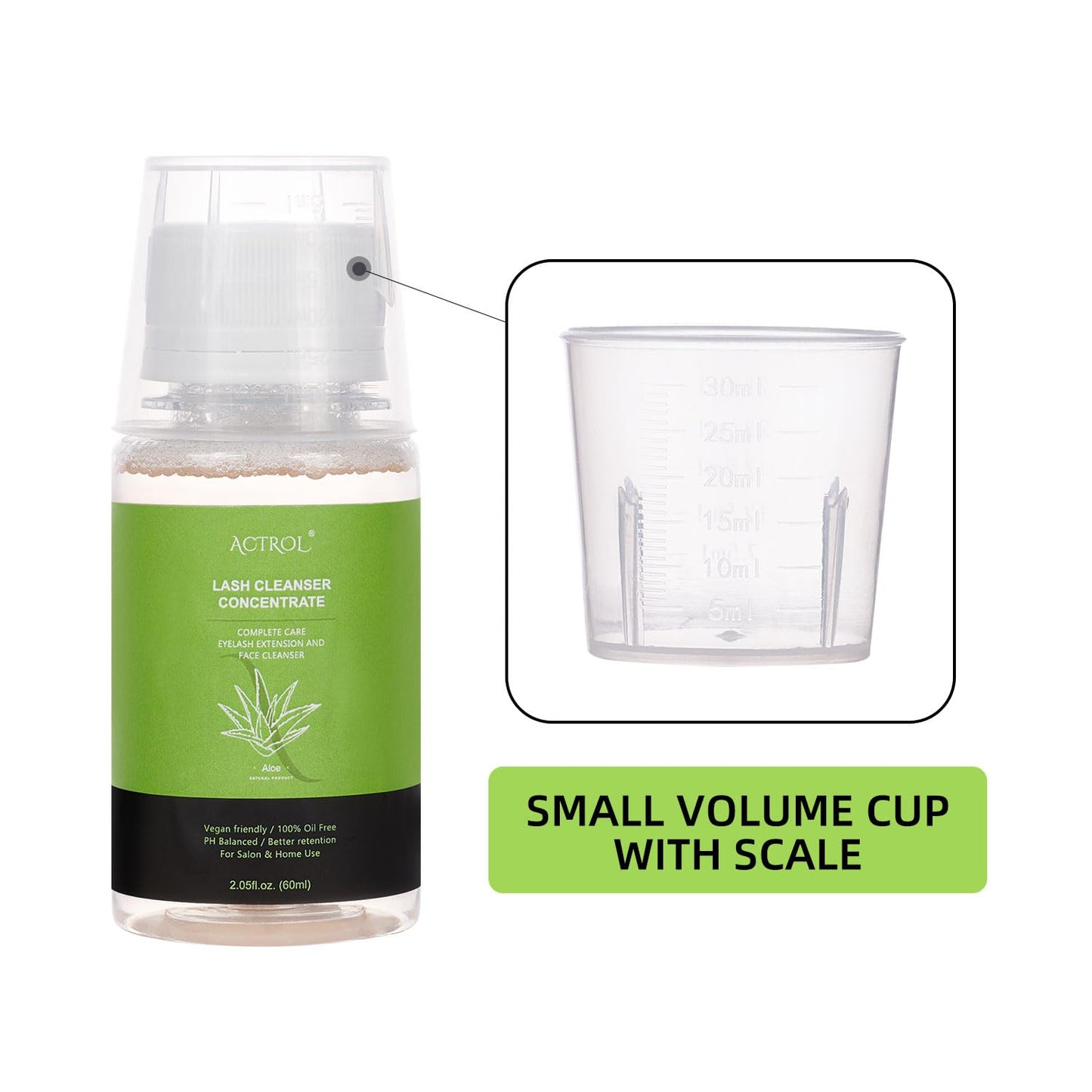 Eyelash Cleanser Concentrate 60ml Aloe Professional Lash Shampoo Foaming Cleanser DIY Wash for Extensions Lashes with Salon Home Care-Makes 6 Bottles