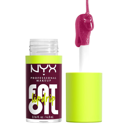 NYX PROFESSIONAL MAKEUP Fat Oil Lip Drip, Moisturizing Lip Oil Gloss, Vegan Tinted Formula, Up to 12 HR Hydration - That's Chic (Deep Berry)