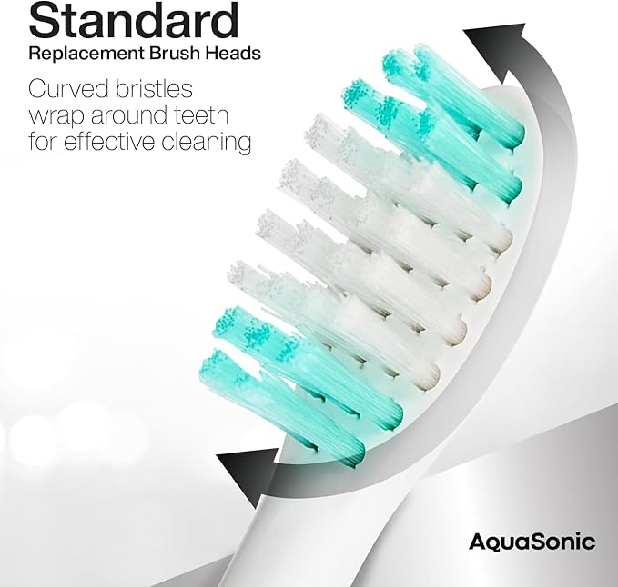 AquaSonic Genuine Standard Replacement Brush Heads | ADA Accepted | for Normal & Sensitive Teeth | Compatible with Many AquaSonic Toothbrush Handles (8 Pack White)