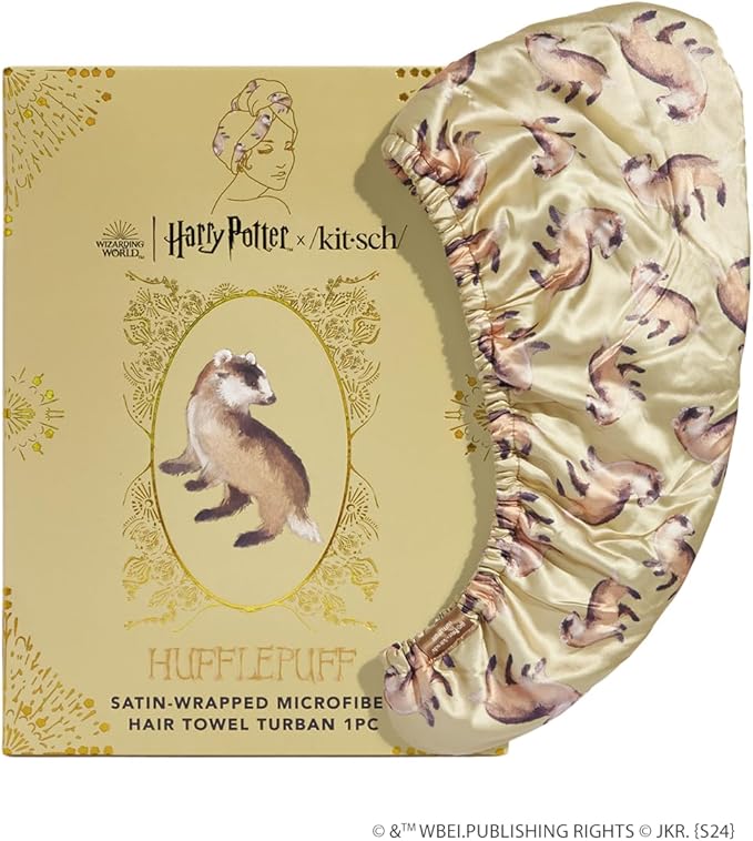 Kitsch Harry Potter x Microfiber Hair Towel Wrap for Women – Ultra Absorbent Microfiber Bath Towels for Wet, Curly, Long/Short Hair, Anti-Frizz Hair Wrap, Great Hair Care Gifts for Women – Hufflepuff