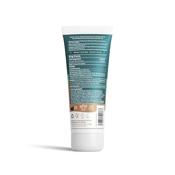 Reef Safe Sunscreen SPF 45 – Biodegradable Mineral Zinc Oxide Lotion, Water Resistant, Travel Size 2.5 oz, Face & Body