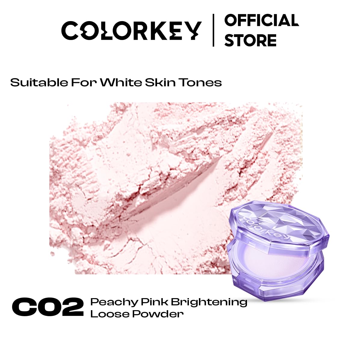 Colorkey Original Setting Loose Powder， Matte Finish, Long-lasting, Oil-control, Waterproof, Sweat-proof, Non-cakey, Natural Look, Sets Makeup, Evens Skin Tone (C02, Normal)