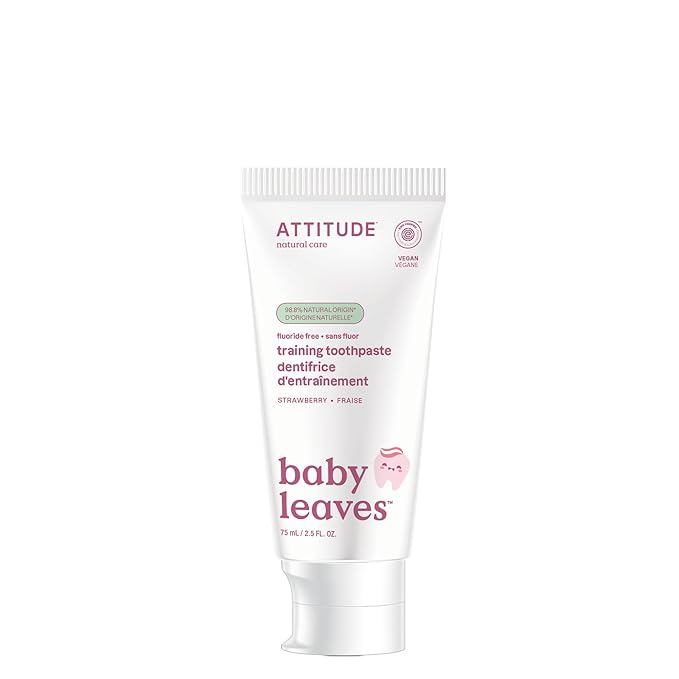 Attitude Baby and Child Fluoride-Free Training Toothpaste, Naturally Derived Ingredients, Vegan, EWG Verified, Strawberry, 2.6 Oz
