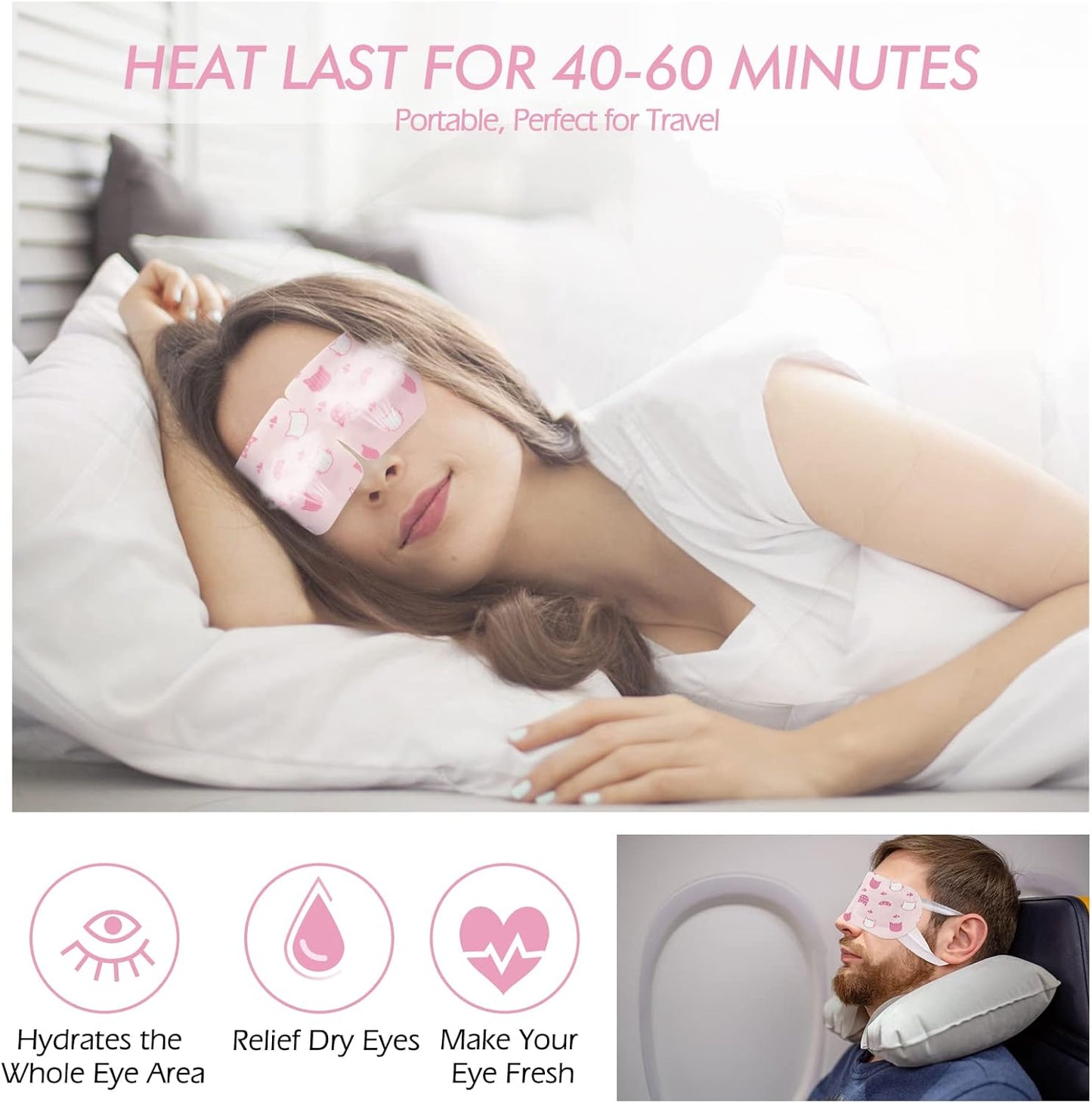 Jekeno Steam Eye Mask, 20 Packs Eye Masks for Dry Eyes Dark Circles and Puffiness, 40-60 Minutes Self Heated Steam Warm Eye Mask, Christmas Spa Gifts for Women