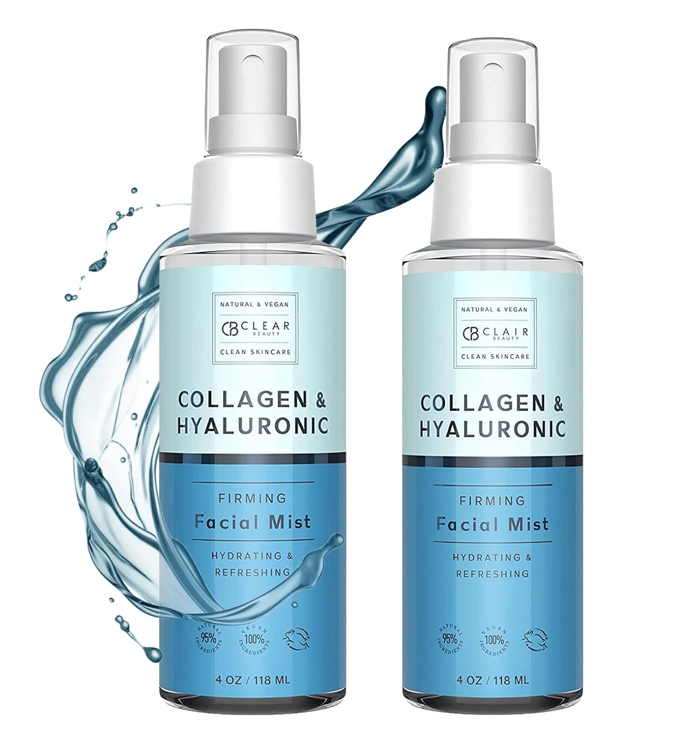 Hyaluronic Acid & Collagen Face Mist - Dermatologist Tested, Moisturizes & Tones Skin, Anti-Aging, Natural Ingredients, Cruelty-Free Korean Skin Care - All Skin Types - 4 OZ (2 Pack)