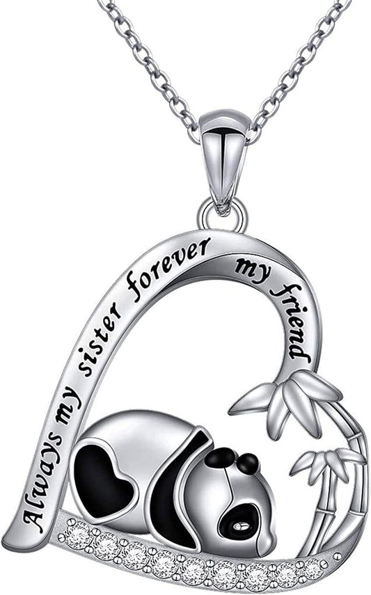 Silver Crystal Panda Necklace Choker Vintage Heart Panda Pendant Cute Animal Necklace Charm Jewelry I Love You Forever Birthday Gifts for Kids Women and Girls