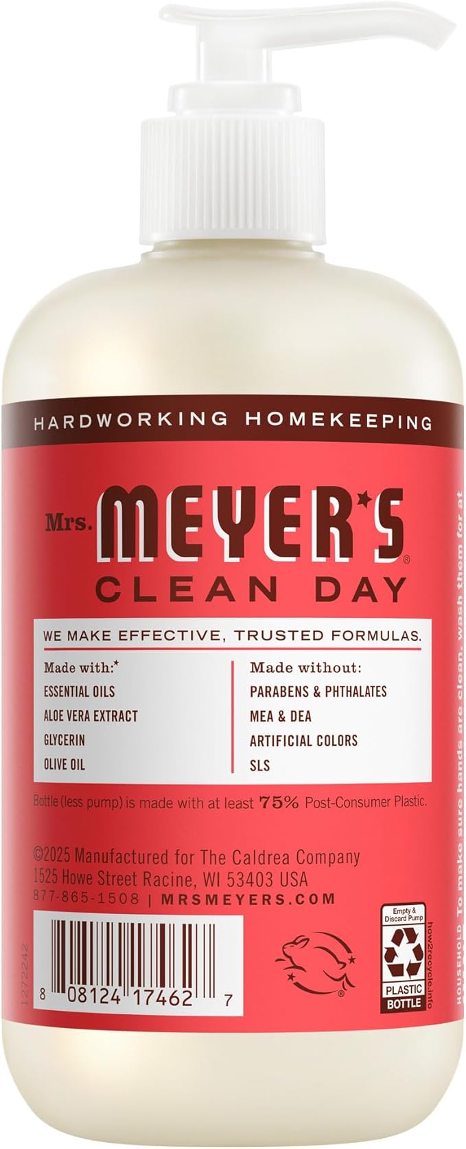 MRS. MEYER'S CLEAN DAY Hand Soap, Rhubarb Scent, 12.5 Fl Oz Bottle