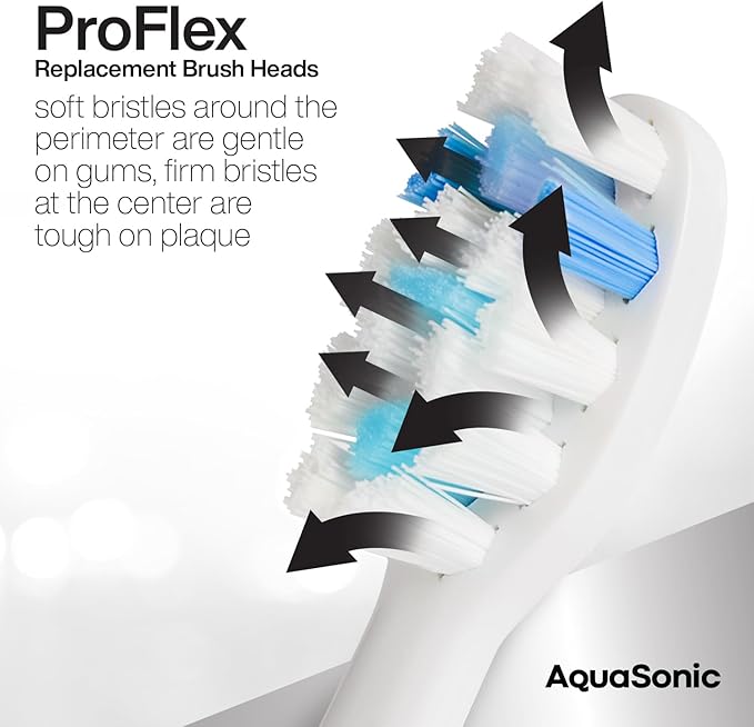 AquaSonic Genuine Proflex Replacement Brush Heads | ADA Accepted | for Whiter Teeth & Gum Care | Compatible with Many AquaSonic Toothbrush Handles (8 Pack White)