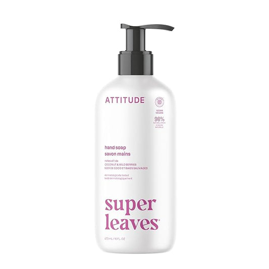 ATTITUDE Liquid Hand Soap, EWG Verified, Plant and Mineral-Based, Vegan Personal Care Products, Coconut & Wild Berries Scent, 16 Fl Oz