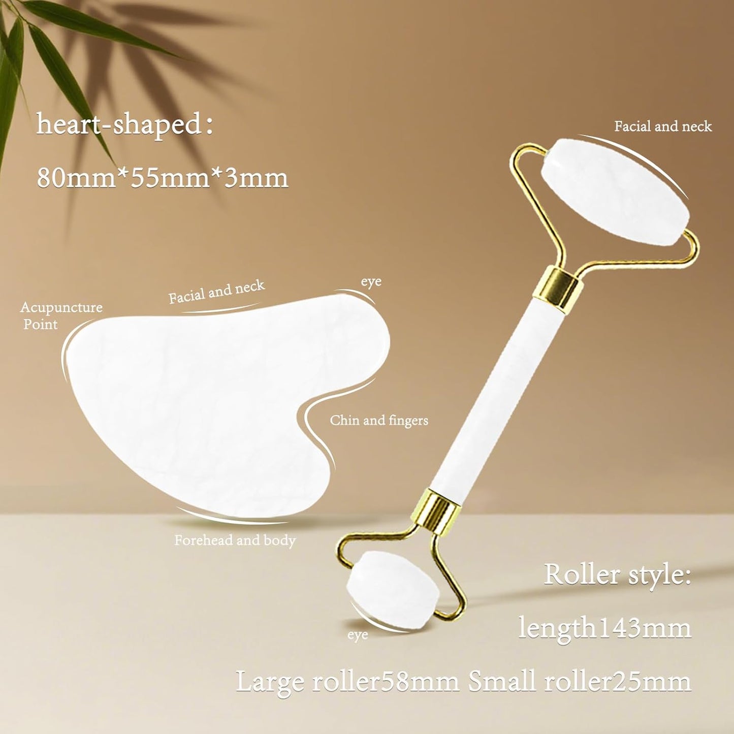 Natural Jade Roller & Gua Sha Set for Face, Facial Massager Tool for Skin Tightening, Anti-Aging, Puffiness Relief, Lymphatic Drainage - Spa Skincare Gift Set for Women (White)