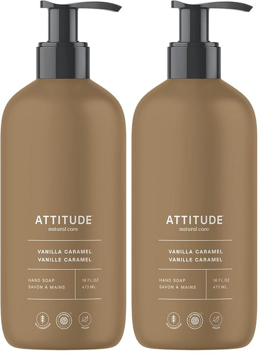 ATTITUDE Liquid Hand Soap, EWG Verified, Plant and Mineral-Based, Vegan Personal Care Products, Vanilla Caramel, 16 Fl Oz (Pack of 2)