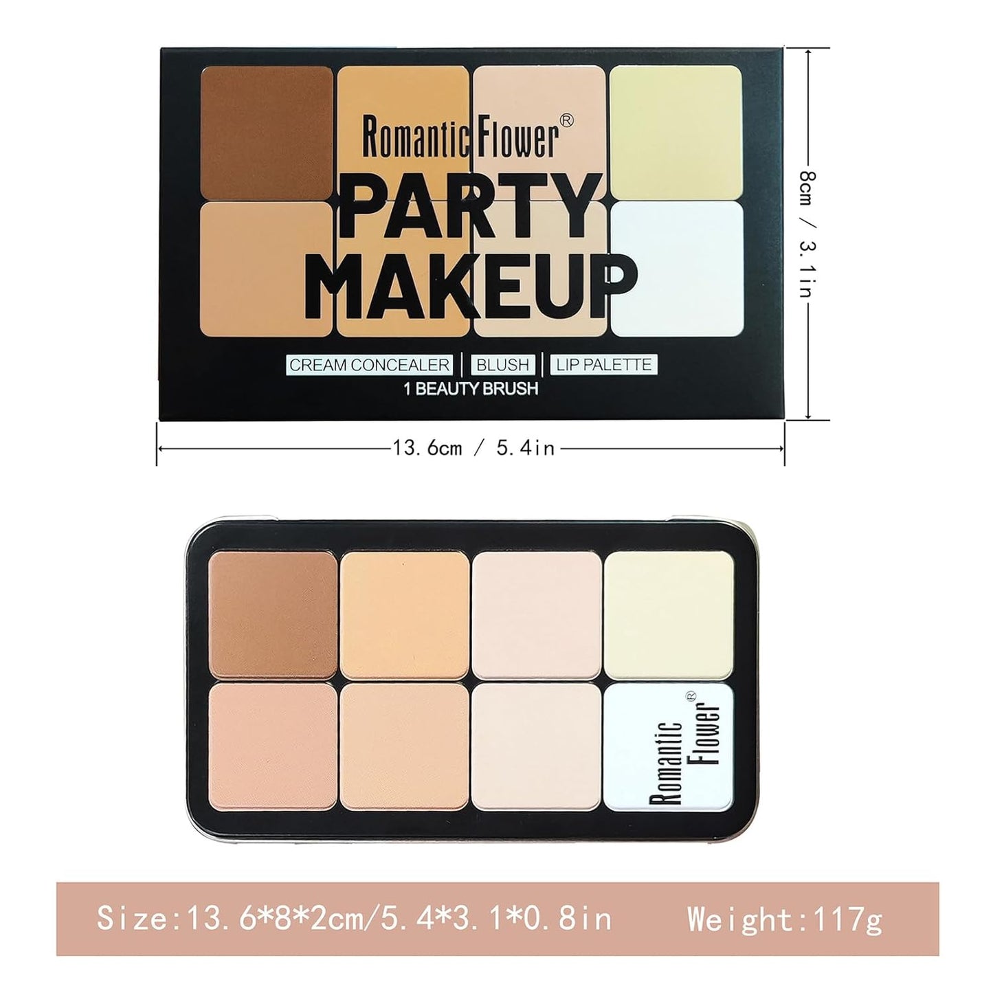 16 Color Cream Makeup Palette, Blush Concealer Highlighter Contour Palette, Multi-functional Makeup Palette with 8 Brushes, Face Make Up Gift for Women Girls