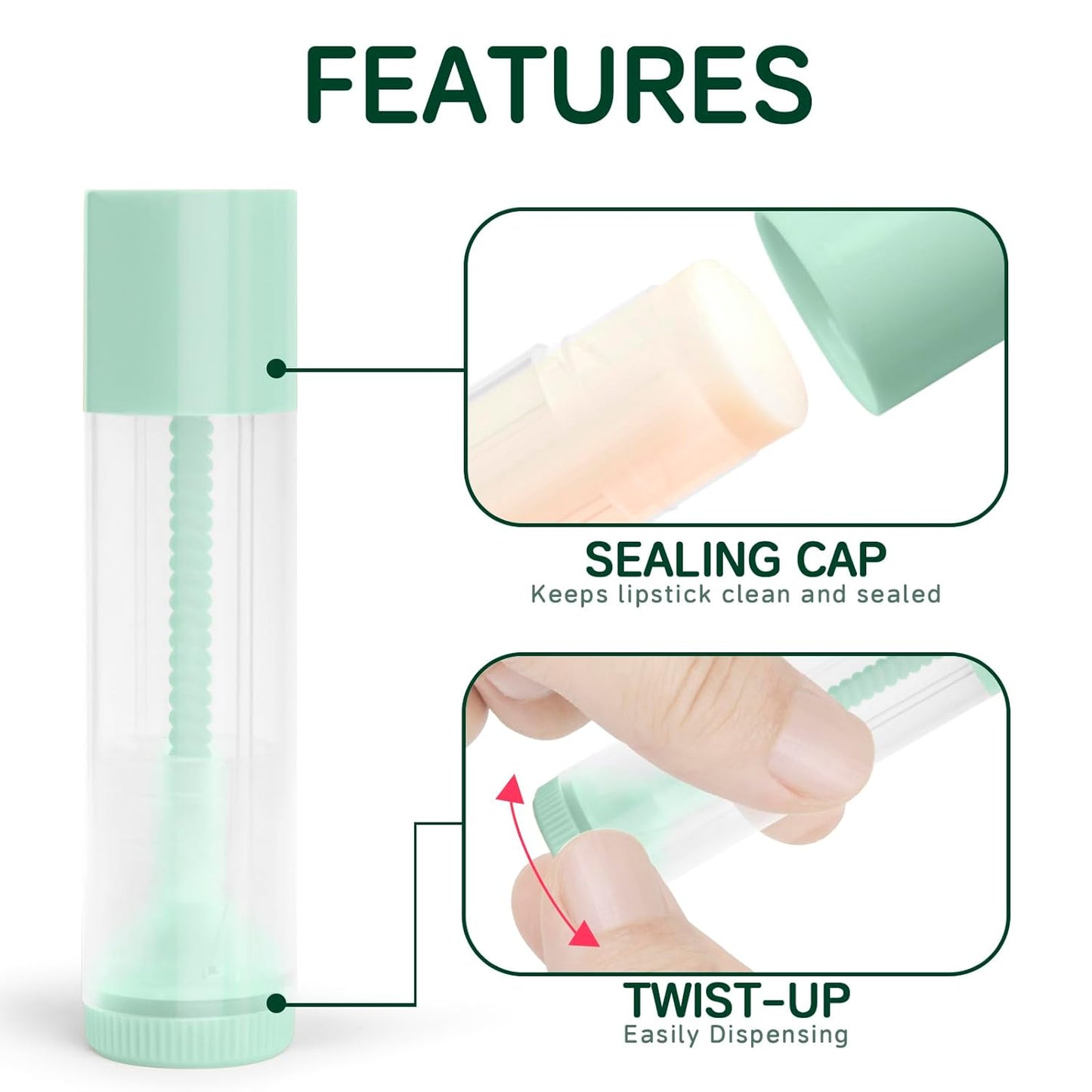 JuLand 50 Pack Empty Lip Balm Containers Bulk 5.5ml - Clear Twist-Up Tubes with White Caps, Refillable Chapstick Tube for DIY Lip Balm Making