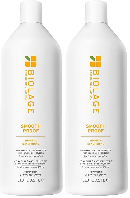 Biolage Smooth Proof Shampoo - Gently Cleanses and Adds Shine,Nourishes,Moisturizes & Tames Frizz,For All Frizzy Hair Types,With Camellia Oil & Glycerin,Vegan-& Paraben-Free,33.8 Fl Oz,(Pack of 2)