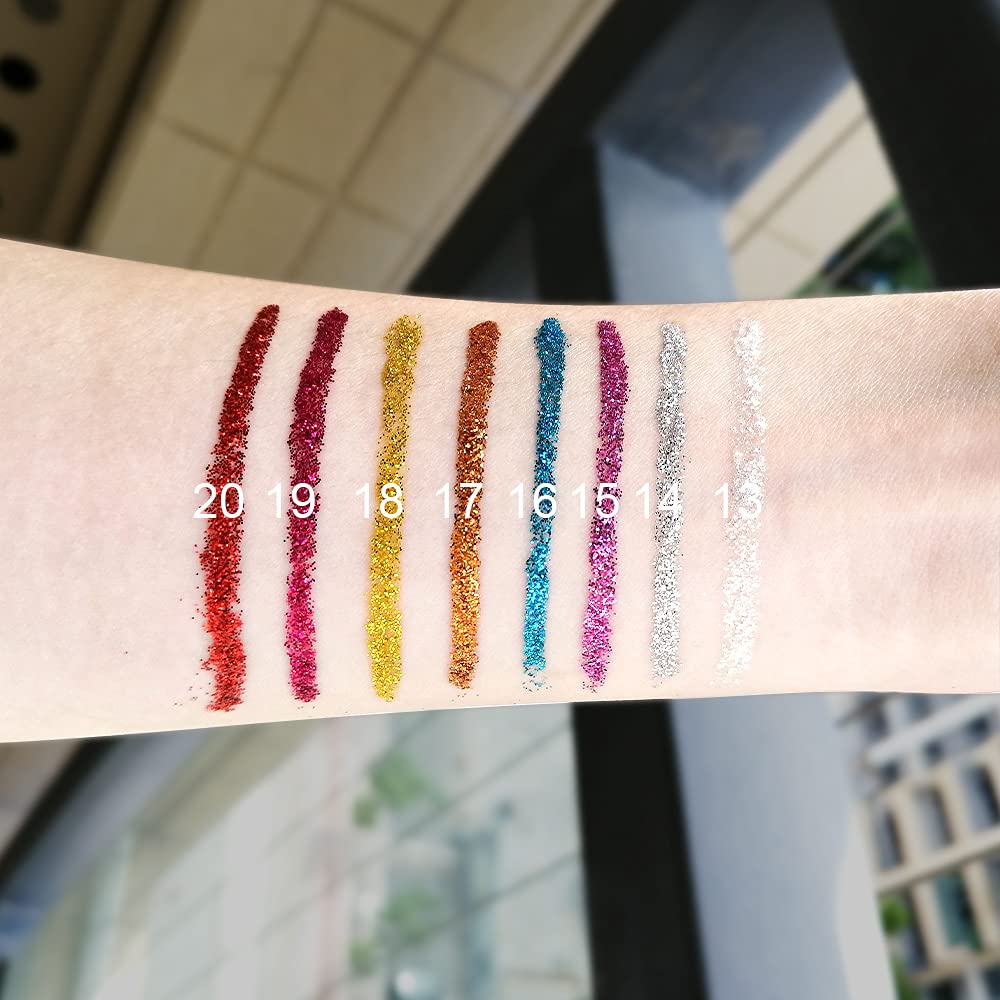 evpct 8 Colors Liquid Glitter Eyeliner Liquid Sets Glitter Eye Liners for Women White Silver Rose Gold Pink Sparkly Shimmer Eyeliner Set