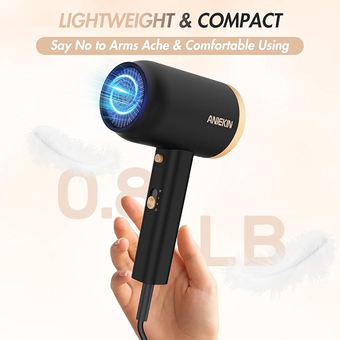 ANIEKIN Hair Dryer, 1875 Watts Fast Drying Blow Dryer with Diffuser and Concentrator, Compact Lightweight Hair Dryer for Women and Men