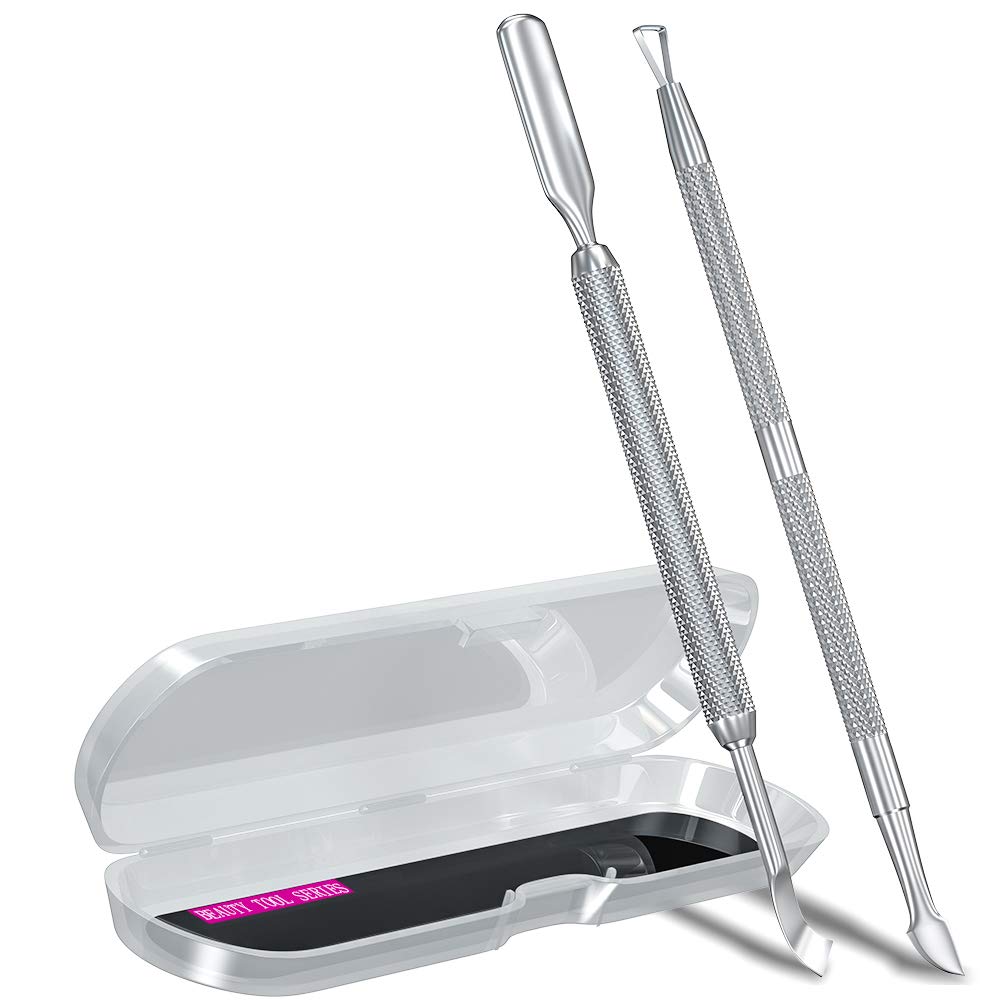 2PCS Metal Silver Cuticle Pusher and Scraper, Nail Trimmer Cutter Stainless Steel Gel Scraper Tool, Nail Polish Remover Peeler Durable Salon Manicure Pedicure Cleaner for Fingernail and Toenail