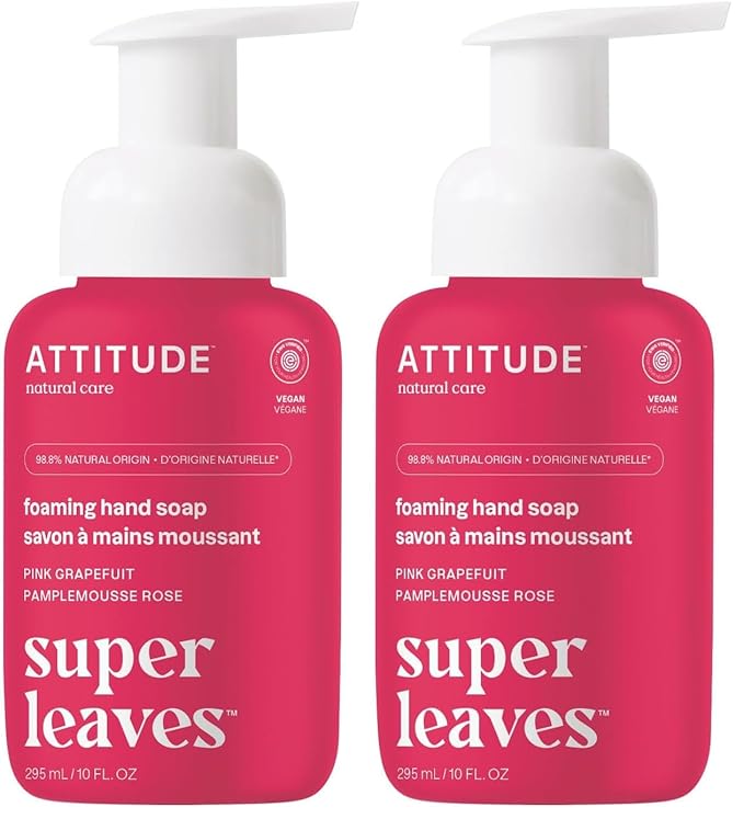 ATTITUDE Foaming Hand Soap, Plant and Mineral-Based Ingredients, Vegan and Cruelty-free Personal Care Products, Pink Grapefruit, 10 Fl Oz (Pack of 2)