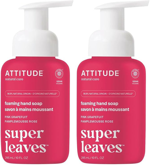 ATTITUDE Foaming Hand Soap, Plant and Mineral-Based Ingredients, Vegan and Cruelty-free Personal Care Products, Pink Grapefruit, 10 Fl Oz (Pack of 2)