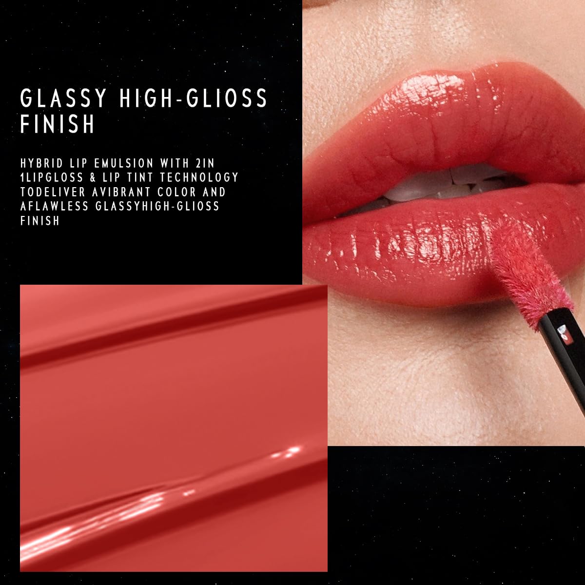 STELLAR DUST LIP STAIN-Long Lasting, Waterproof and Transferproof Lip Tint, Glossy Finish Lip Gloss, Lightweight Lipstick, High Coverage, Vivid Color (04)