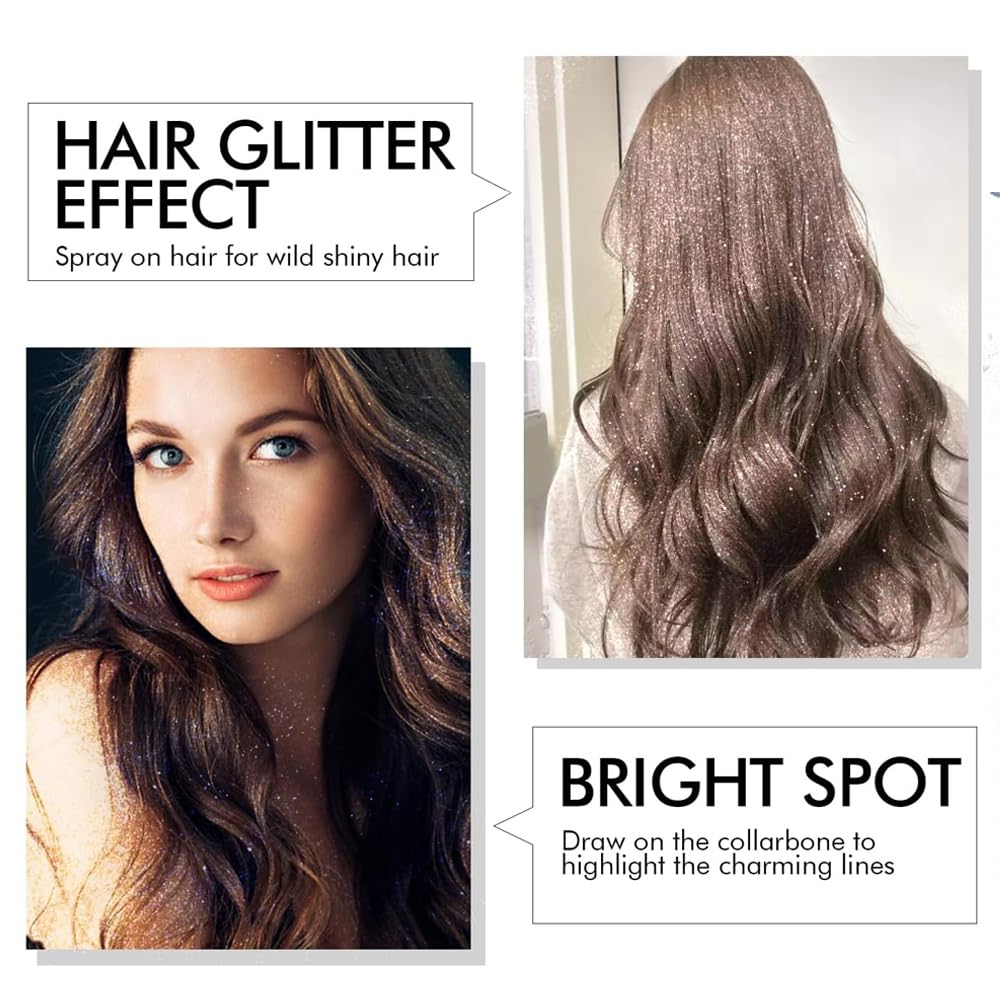 Glitter Body Highlighter Powder Body Shimmer Sparkle Face Brightening Highlighter Powder for Face Eyes Body Glow Makeup With sponge head（03#）