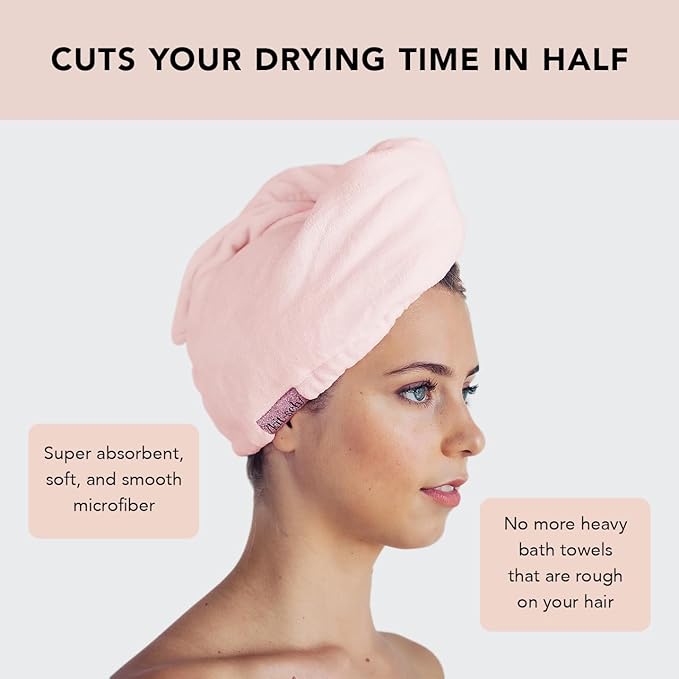 Kitsch Microfiber Hair Towel Wrap for Women – Ultra Absorbent Microfiber Bath Towels for Wet, Curly, Long or Short Hair – Anti-Frizz Hair Wrap, Great Hair Care Gifts for Women – Pink