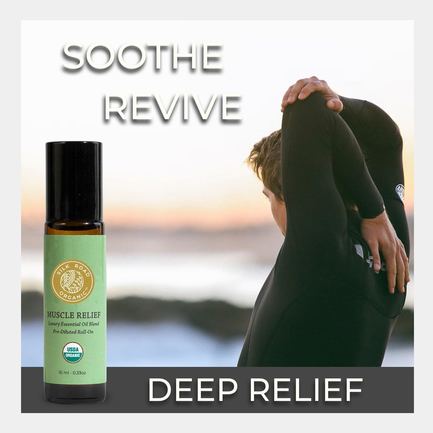 Silk Road Organic Muscle Relief Essential Oil Blend Roll On, 100% Pure USDA Certified Aromatherapy for Muscle Aches & Stiff Joints with Peppermint & Ginger - 10 ml Roller