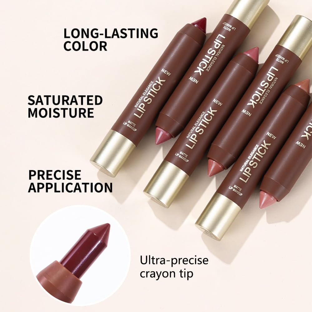 2Pcs Matte Lipstick Crayon Set for Women, Mauve Cherry Red 24 Hour Lipstick Lip Liner Pencil, Neutral Lip Stick Lipliner Long Lasting Waterproof Smudge Proof, Vegan & Cruelty-Free, 05+06