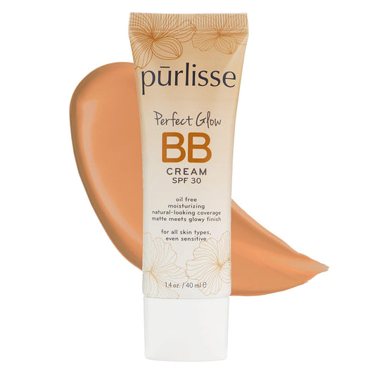 pūrlisse Perfect Glow BB Cream with SPF 30 - Matte Meets Dewy Finish - Enriched with Goji & Hawthorn Berry to Help Improve Skin Texture & Radiance - Medium Tan (1.4 oz)