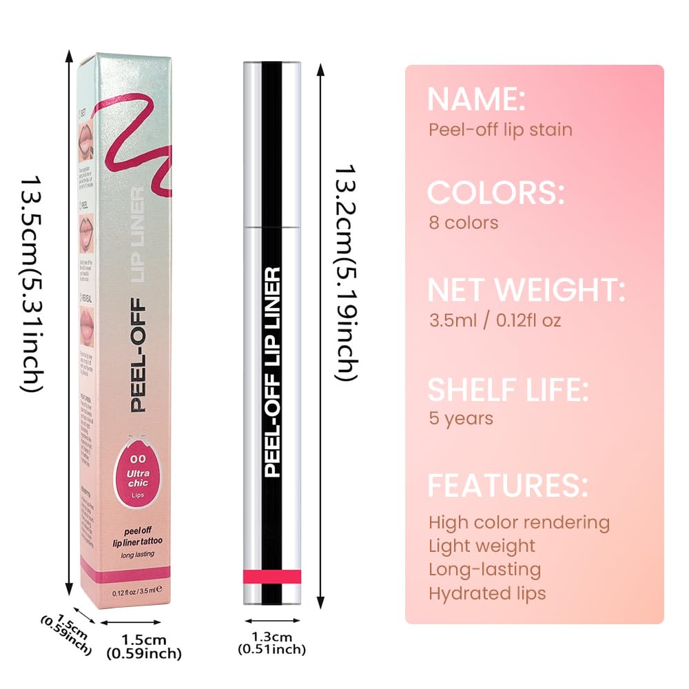 Matte Lip Gloss Stain-Peel Off Lip Liner Tattoo, Delicate Pink Lip Tint，Long Lasting Peel Off Lip Stain, Waterproof Transfer-proof Lip Mask Lip Liner Peel Off Lip Gloss,Stayn Lip Makeup. #00