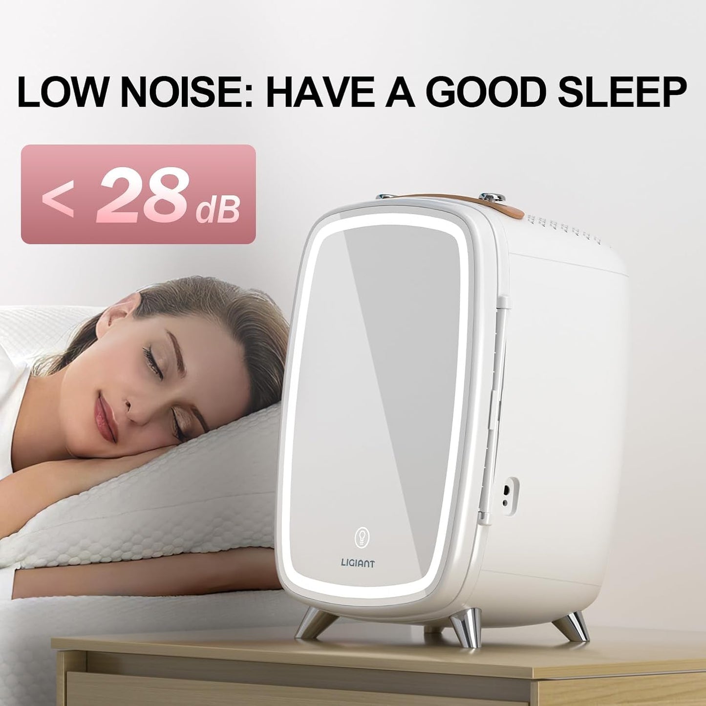 Skincare Fridge, With 3-Level Dimmable LED Light Mirror, Low Noise Beauty Fridge, 6L Large Capacity, Semiconductor Cooling, Portable Design for Multiple Uses - Bedroom, Office, and Travel