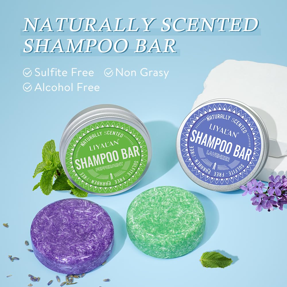 LIYALAN Lavender and Peppermint Shampoo Bar for Hair Solid Soap(2 Pack),Deep Cleansing Hair Shampoo for Fine Oily Hair