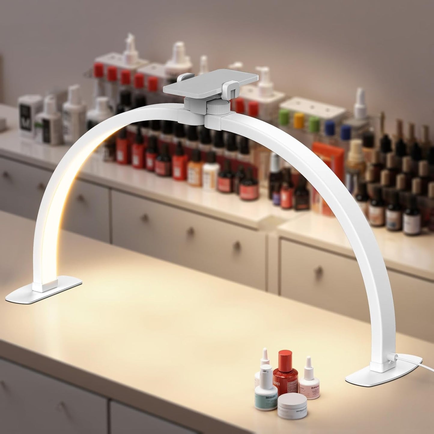 NEEWER Basics 29" Half Moon Nail Light for Desk, 36W Foldable Nail Tech Table Arc Lamp, LED Manicure Half Ring Light with Phone Holder for Makeup Beauty Tattoo Overhead Video Recording, HM02-D