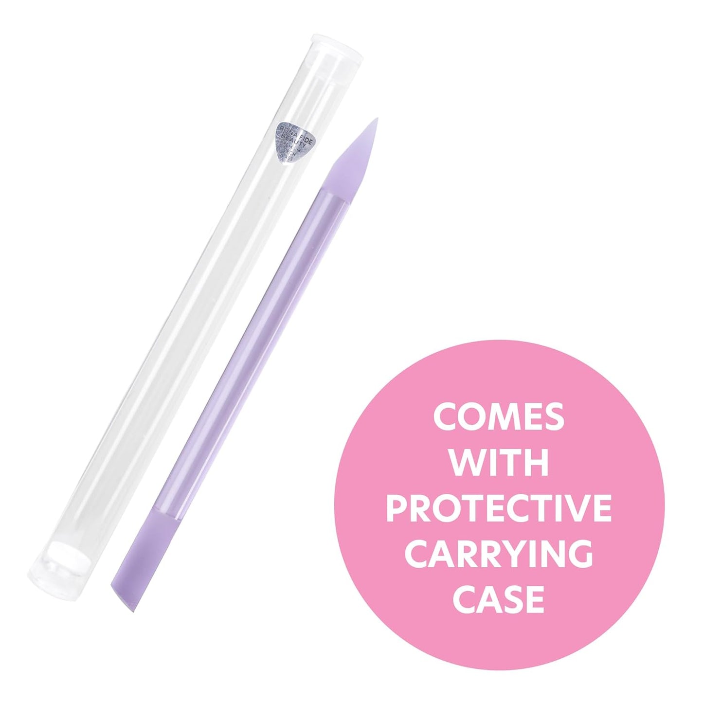 Bona Fide Beauty Glass Cuticle Pusher - High Grit Purple Dual Ended Nail Care Tool with Pointed and Slanted End. Manicure Tool for Women