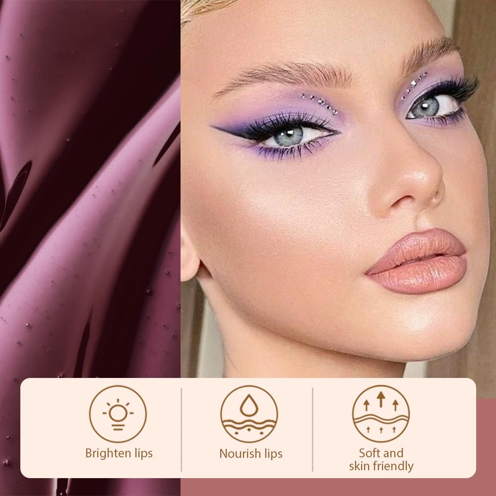 Peel Off Matte Liquid Lip Gloss Stain-Lip Liner with Tweezer, Brownish Red Peel Off Lip Stain, Long Lasting & Waterproof Lipstick Tattoo, Transfer-Proof Lip Gloss for All Skin Types (03#, 1Pcs)