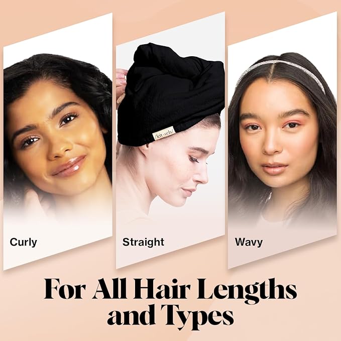 Kitsch Microfiber Hair Towel Wrap for Women – Ultra Absorbent Microfiber Bath Towels for Wet, Curly, Long or Short Hair – Anti-Frizz Hair Wrap, Great Hair Care Gifts for Women – Black