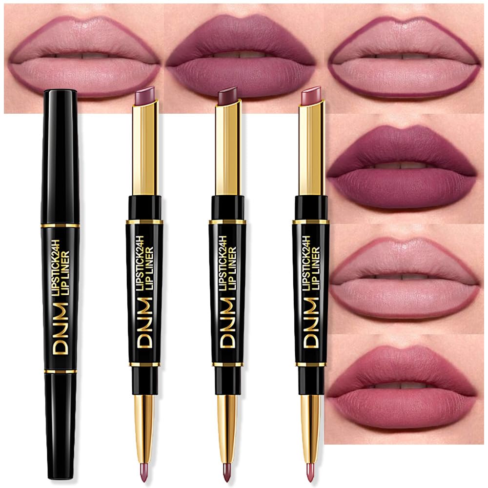 evpct 3Pcs More Mauve Berry Blush Lip Liner and Lipstick Set for Women, Matte 24 Hour Lipstick Pen and with Lip Liner Pencil Set Long Lasting 24 labial labiales mate 24 horas originales,28#28#30#