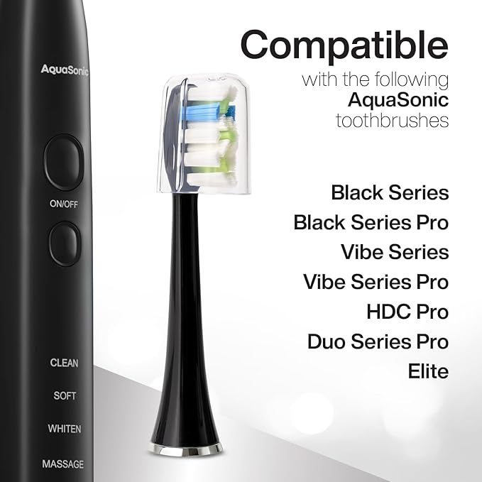 AquaSonic Genuine Proflex Replacement Brush Heads | ADA Accepted | for Whiter Teeth & Gum Care | Compatible with Many AquaSonic Toothbrush Handles (3 Pack Black)