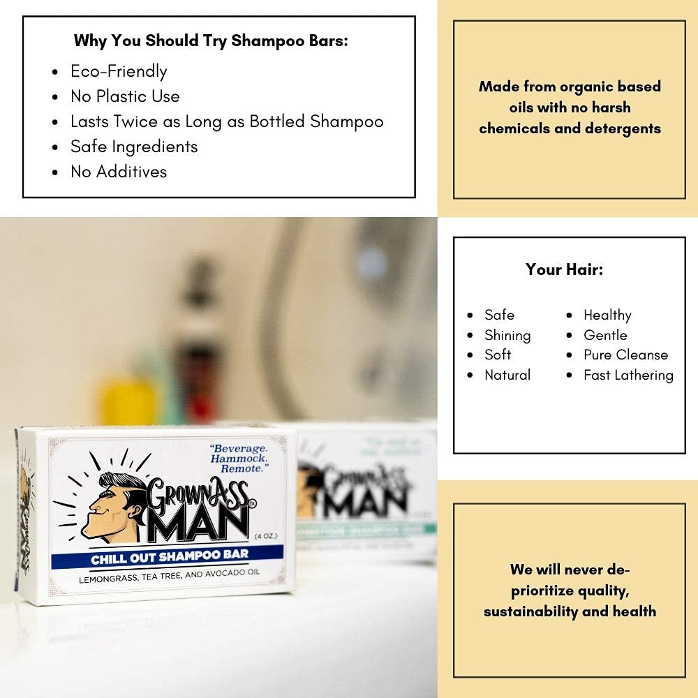 Solid Shampoo Bar Rich Lather 3 in 1: Hair, Beard & Body Wash - Plastic Free & Eco-Friendly, Natural & Organic Clean for All Hair Types, 4oz Bar (Variety, 6-Pack)