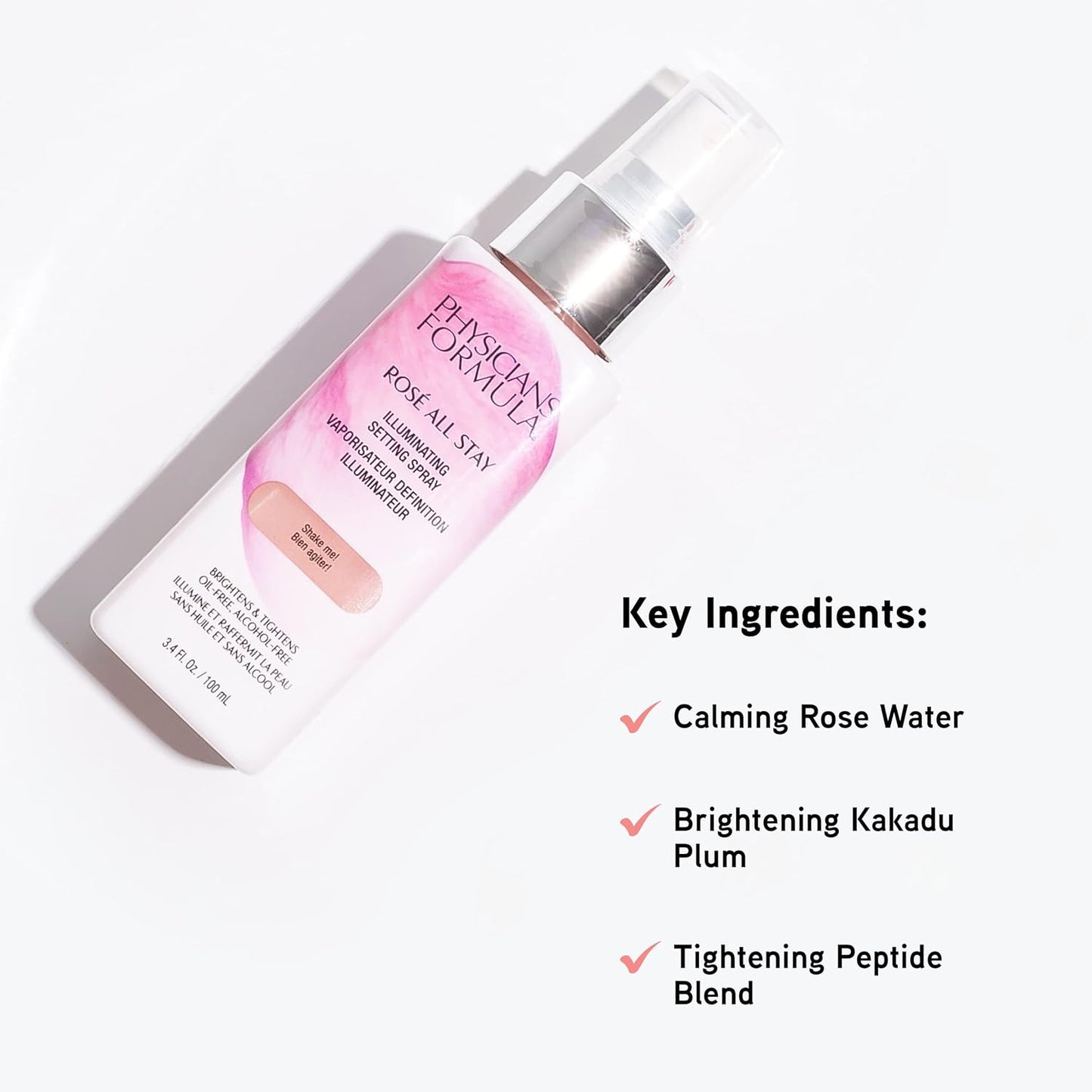 Physicians Formula Rosé All Stay Illuminating Setting Spray For Makeup, Oil-Free, Alcohol-Free, Antioxidants | Dermatologist Tested, Clinicially Tested
