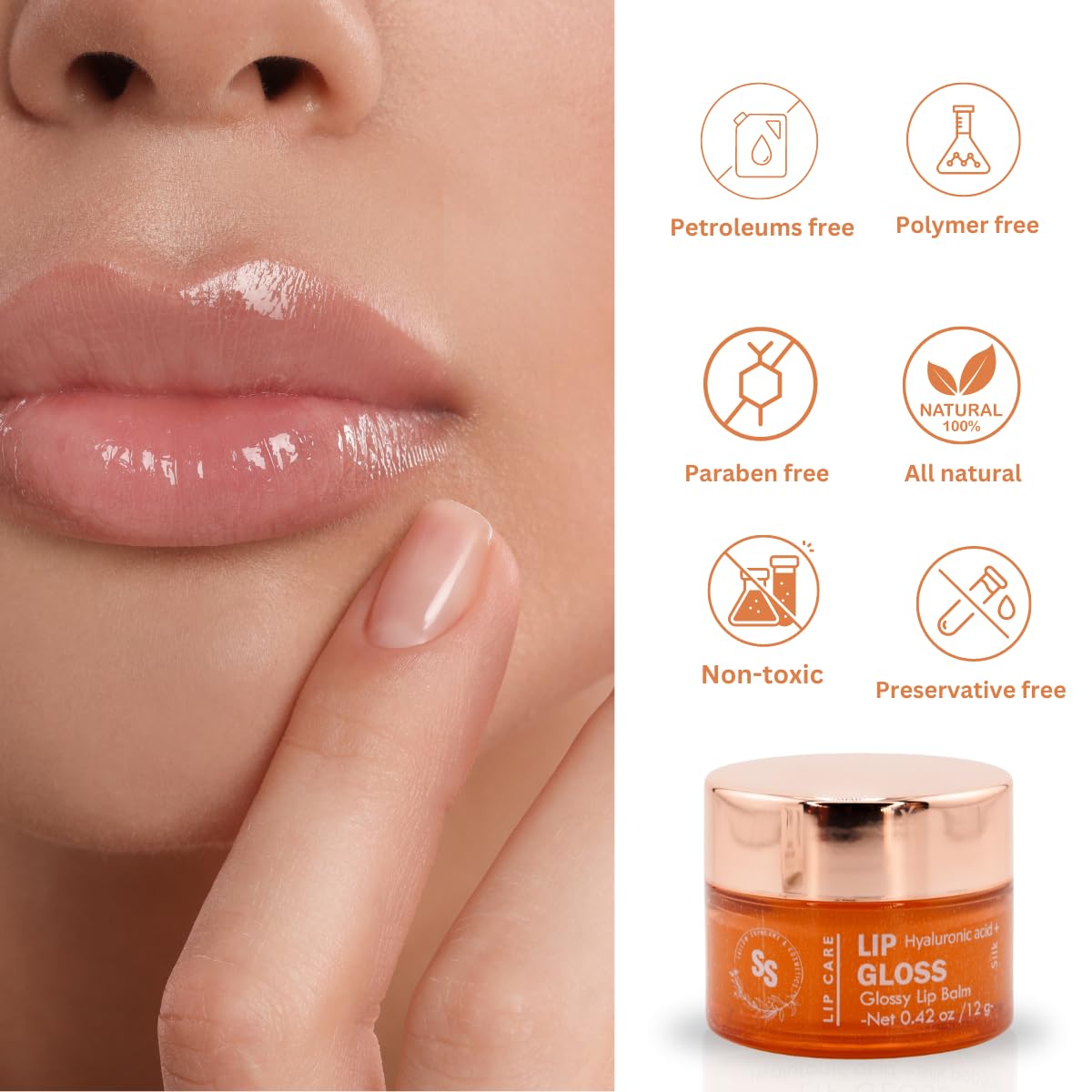 All natural lip gloss - for dry, chapped, sensitive lips | with grassfed tallow, Castor oil, CoQ10, Hyaluronic Acid and Silk - Ultra Moisturizing, Conditioning, Organic (0.4 fl oz/12 mL) (Cool Rose)