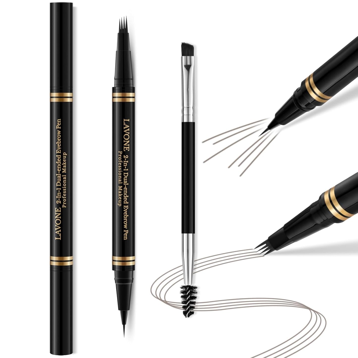Makeup Kit with 4 Tip Waterproof Microblading Eyebrow Pencil, Eyeliner, Pomade and Dual-ended Brush, Brow Pencil Kit for Natural Looking - Grey