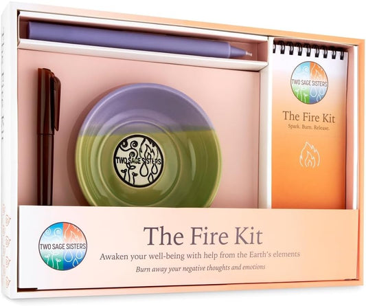 The Fire Kit by Two Sage Sisters - Self Care Kit with Ceramic Bowl, Notebook, Candle, and Marker, Pamper and Self Care Gifts for Women and Men, Mens and Womens Care Package for Healing, Self-Nurturing