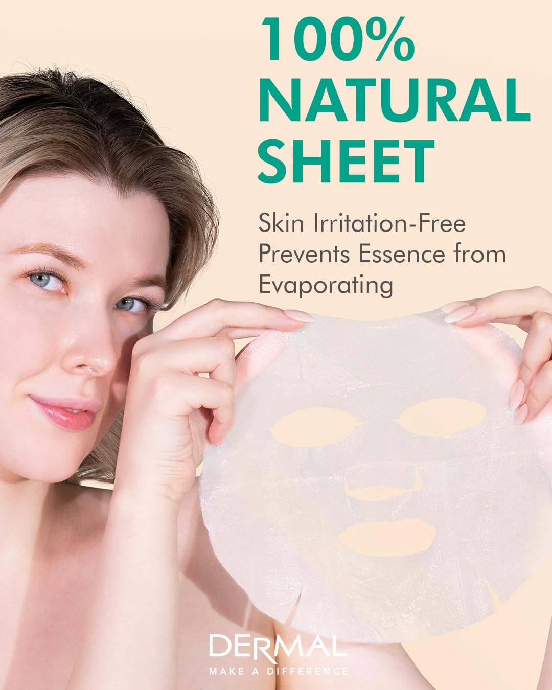 DERMAL Aloe Collagen Essence Facial Mask Sheet 23g Pack of 10 - Skin Revitalizing & Soothing, Refreshing and Moisturizing, Sunburn Relief, Daily Skin Treatment Solution Sheet Mask